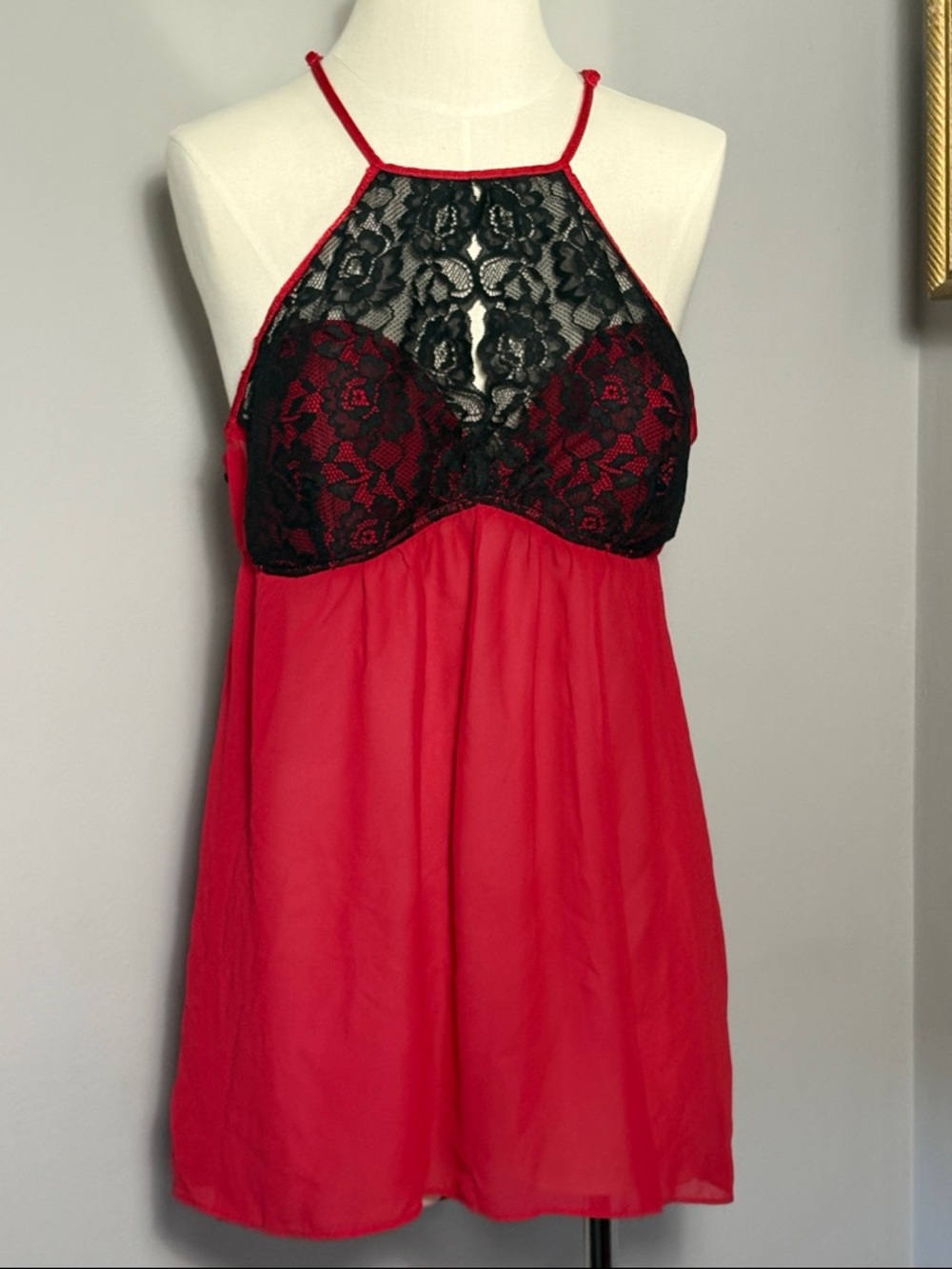 Ambrielle XL Red Black Lace Babydoll Lingerie